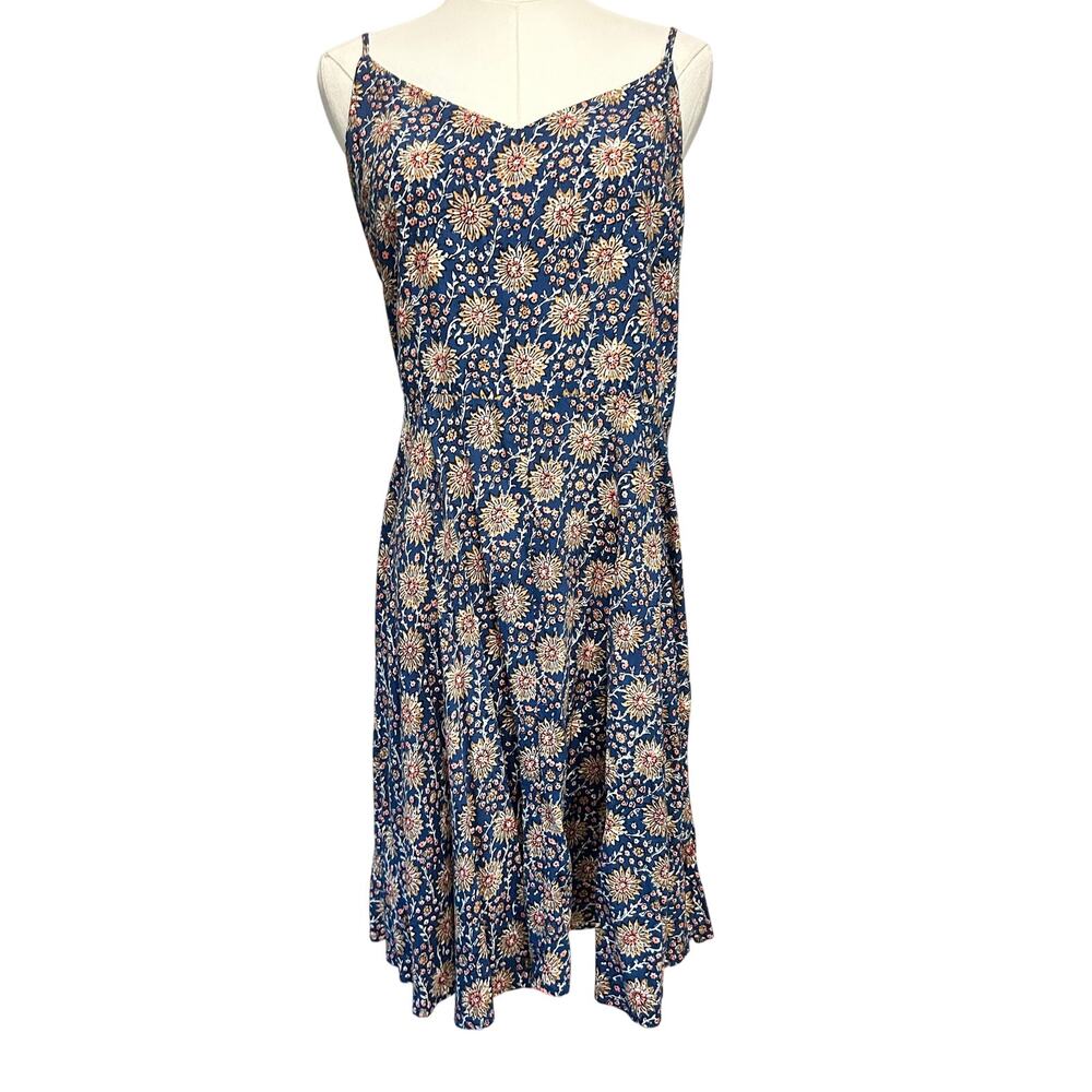 GAP Navy Ditsy Floral Smocked Y2K Baby Doll Cami Dress 90's SZ L Spaghetti Strap